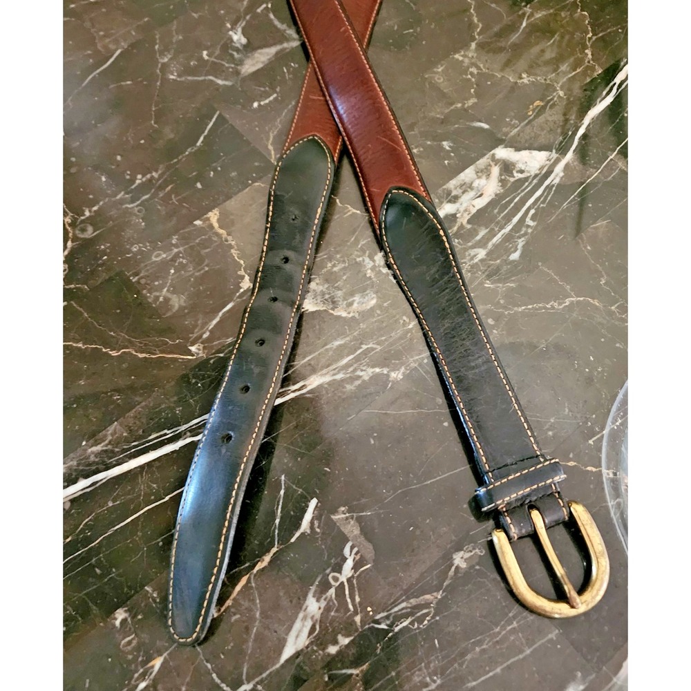 Roundtree & Yorke Men's 1.2" Brown with Black Belt  & Gold Colored Buckle
